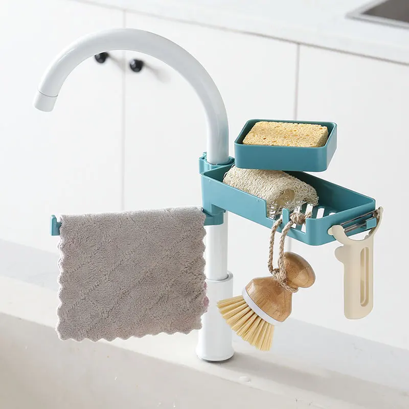 

3 In 1 Rotatable Faucet Rack Shelf Sink Soap Sponge Holder Drain Rack Multi Layers Kitchen Supplies Storage Rack