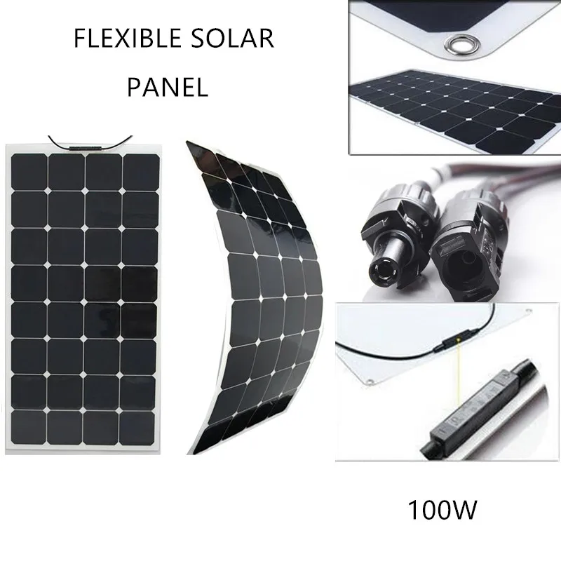 Панель солнечных батарей система гибкий 50 Вт 100 Вт sunpower Гибкая солнечная батарея солнечных батарей из водонепроницаемого материала
