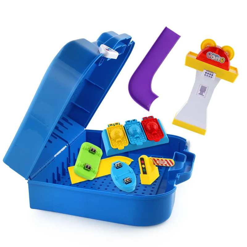 

Children Multi-functional Play House Toy Set Rail Car Colored Clay Storage Suitcase with Music Story Machine Toy