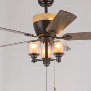 

Fan light retro American living room dining room fan chandelier high quality wood leaf chandelier dining room LED