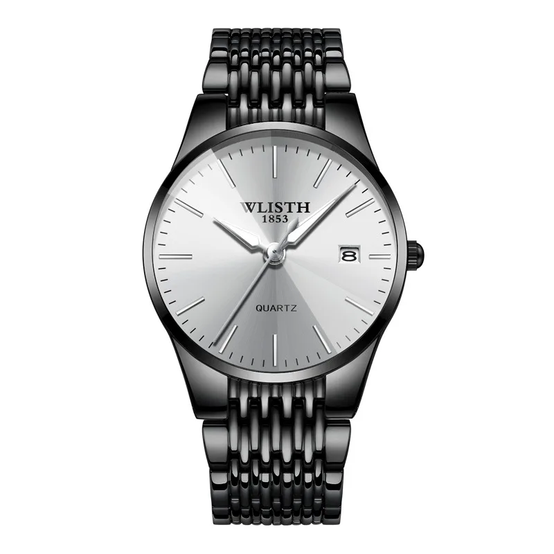 Men Black White Модные парные часы, простые деловые женские часы, водонепроницаемые мужские часы, черные ультратонкие часы для влюбленных, sevgili saati montre - Цвет: Men Black White