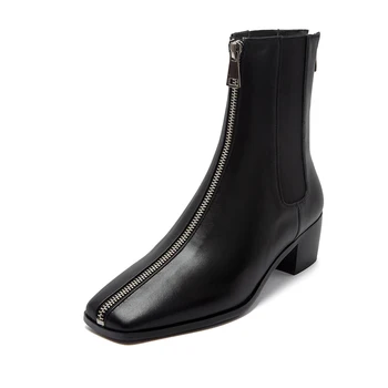 

Genuine Leather Women's Ankle Boots Fashion Autumn Winter 4.5cm High Heels Shoes For Women Party Casual Shoes Woman