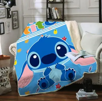 

Cartoon Lilo & Stitch Funny Character Blanket 3D Print Sherpa Blanket on Bed Home Textiles Dreamlike Style 05