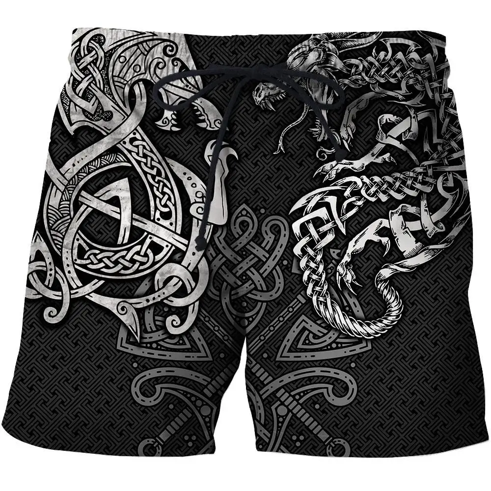 Norse Mythology Tattoo Dragon 3D Printed Mens Shorts Unisex Streetwear Summer Beach Loose Shorts Casual Pants Polyester SDM03