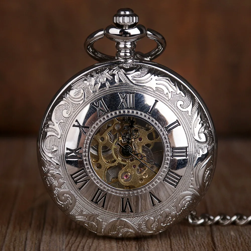 Silver-Hand-Wind-Mechanical-Pocket-Watches-With-Fob-Chain-Mens-Hollow-Skeleton-Dial-Stainless-Steel-Fashion