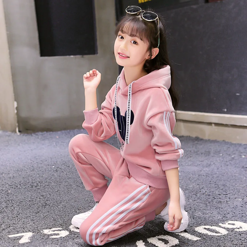 Disney Minnie/осенне-зимнее утепленное Детское пальто; свитер с капюшоном для девочек+ штаны; Спортивный костюм для отдыха; куртка с Микки Маусом; верхняя одежда