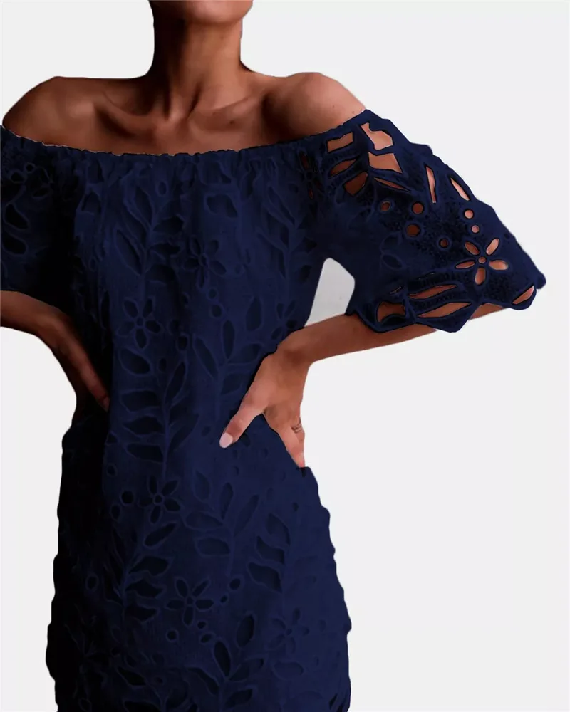 Белое кружевное платье с открытыми плечами мини женское летнее Jurk Vestido Banco черное