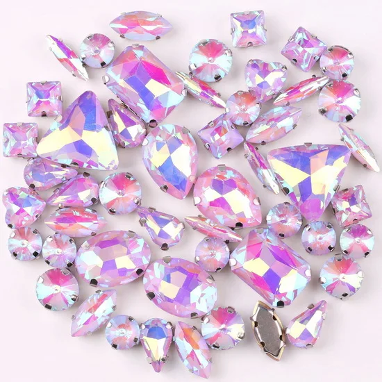 Silver Claw Setting Crystal Rhinestones - 50pcs Mixed Shapes, Clear & Jelly Candy AB