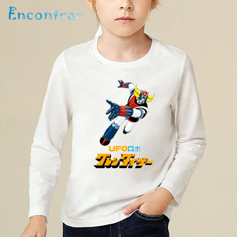 Детская футболка с японским роботом и принтом «грендизер», Детские забавные повседневные топы, комфортный для мальчиков и девочек, футболка с длинными рукавами, LKP5244 - Цвет: white-A
