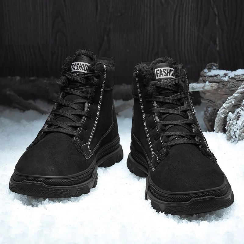 

Round Toe High Top Boots High Quality Winter Men's Boots Warm Working Boots Lace Up New Casual Shoes Leather Snow Boots For Men