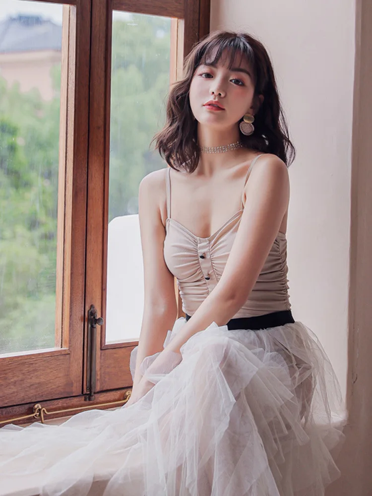 

Bathing Suit Women's 2019 New Style NS-Style Split Type Two-Piece Set Camisole Push up Belly Covering Slimming Chiffon Dress Fai