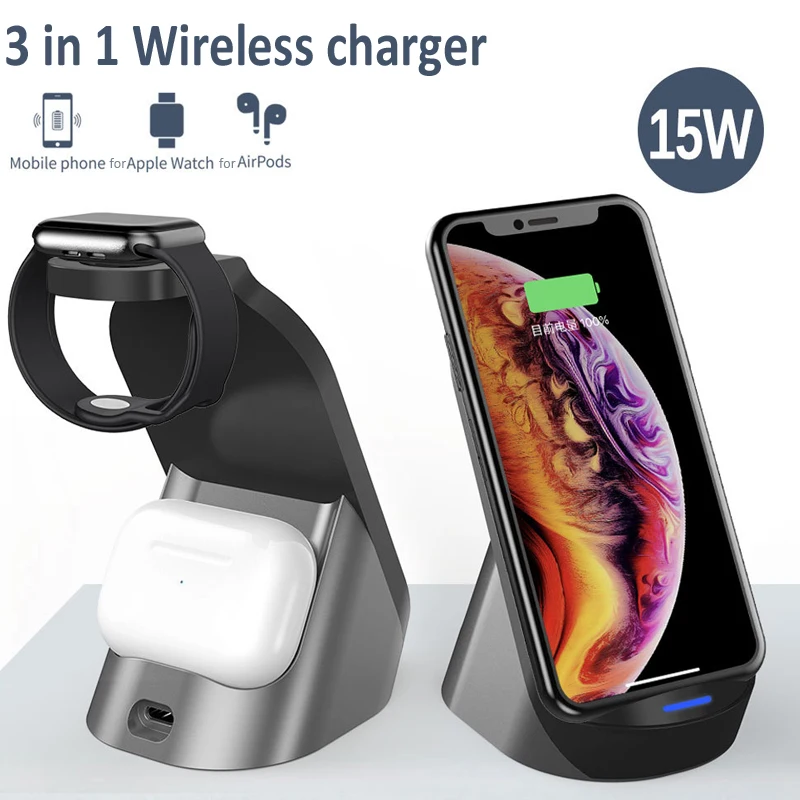 3 in 1 Wireless Charger Stand 15W Fast Charge for iPhone 11 Pro X XS XR iWatch 5 4 for AirPods Pro Wireless Charger Dock Station