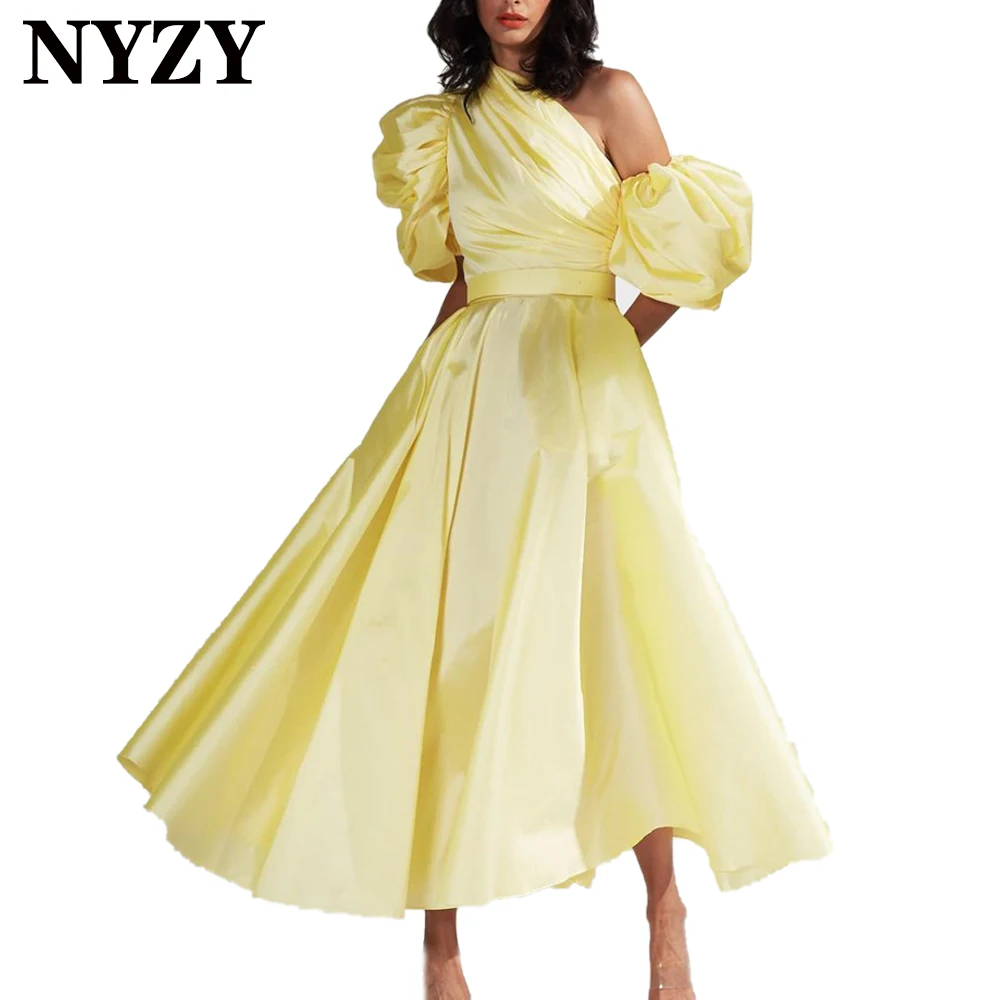 

NYZY E362 Elegant Taffeta Africa Arabic Evening Dresses 2021 Yellow Dress Party Prom Evening Gowns robes de cocktail