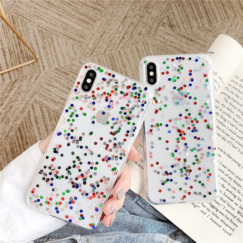 

Shinning Glitter Transparent Phone Cases For iphone X XR XS Max Colorful Dot Soft TPU Back Cover for iPhone 6 6s 7 8 Plus
