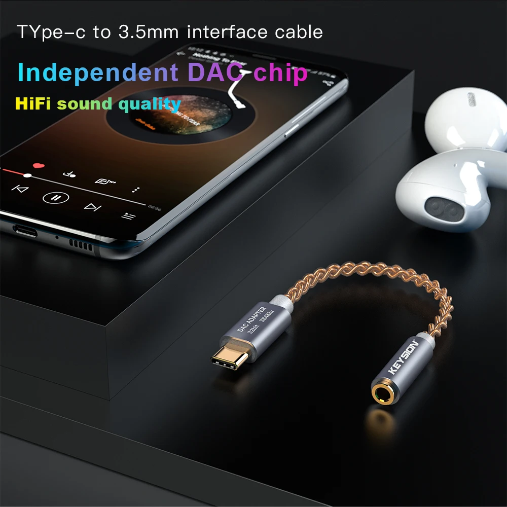 Chave de Alta Fidelidade Dac Fone de Ouvido Amplificador Usb tipo c para 3.5 mm Jack Adaptador Áudio 32bit 384khz Digital Decodificador Aux Conversor - Image 2
