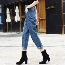 Модные джинсы, свободные Джинсы бойфренда для женщин, синие джинсовые штаны, повседневные джинсы с поясом, винтажные джинсы с высокой талией, уличная одежда