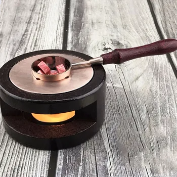 

New Products Hot Retro Seal Stamp Wax Stick Stove Vintage Sealing Wax Melting Pot Holder Solid Wood Handle Red Copper Spoon