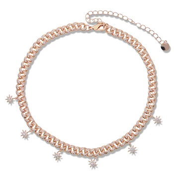 

2020 New Star Charm Miami Cuban Link Necklace Choker For Women Rose Gold Pink Iced Out Paved Bling CZ Rapper Necklace Jewelry