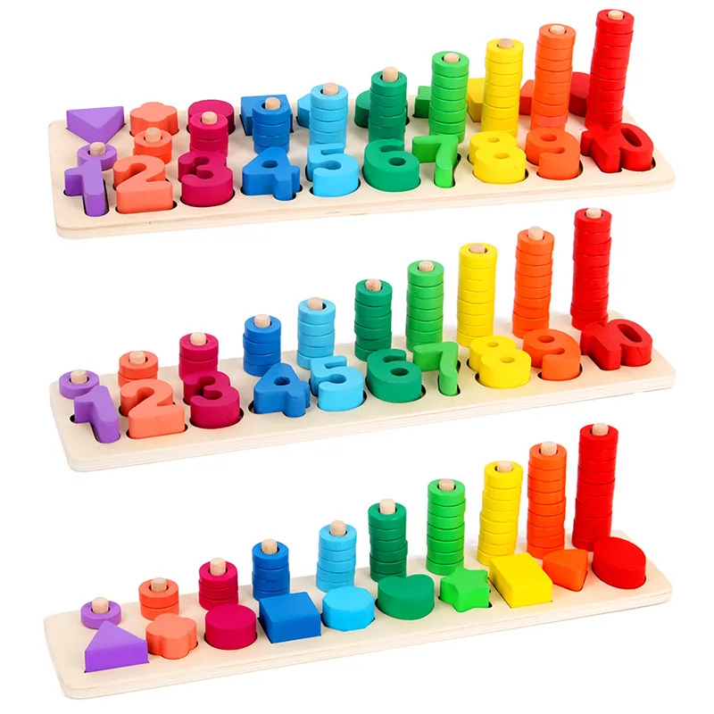QWZ Montessori Educational Wooden Toys For kids Board Math Fishing Count Numbers Matching Shape Match Early Education Toy Gifts