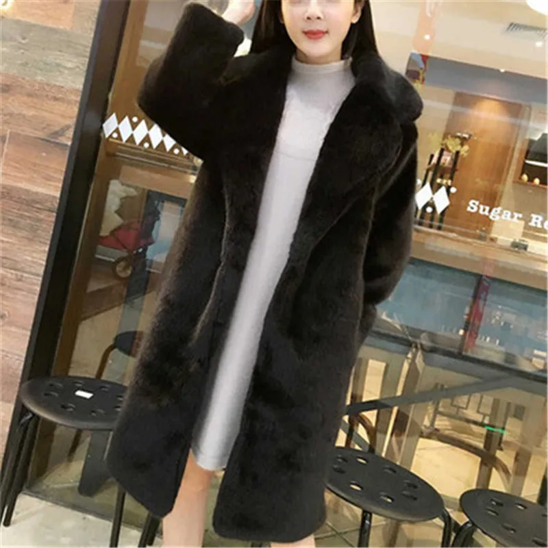 Осеннее и зимнее новое длинное пальто из искусственного меха норковая кашемировая куртка толстое теплое пальто Корейская Свободная Женская одежда G1223 - Цвет: black