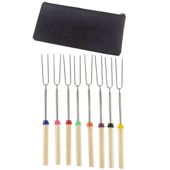 

8 Pcs Marshmallow Roasting Sticks with Wooden Handle Extendable Forks Set elescoping Smores Skewers for Campfire, Firepit, and S