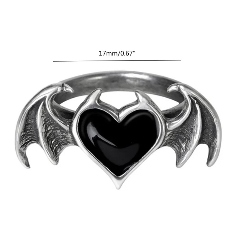 Halloween Vampire Bat Heart Wing Ring Vintage Love Demon Punk Promessa Pinky Band Ring For Women Girls Cool Jewelry