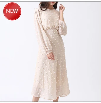 

New Arrival Fashion Women Beige Dress 2020 Chiffon Chic Long Dress For Lady Modern Elegant Party Vestidos Autumn Women