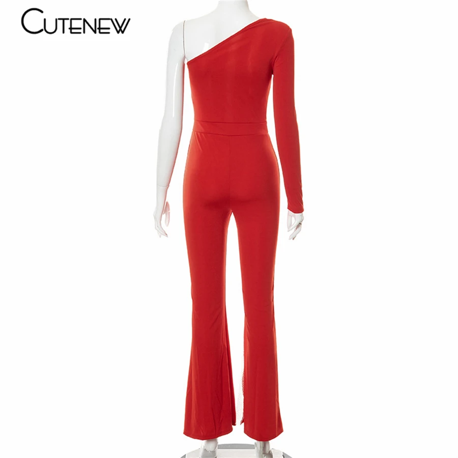 Sexy Mesh Patchwork One Shoulder Playsuits Women Elegant Solid Skinny Flare Pants Jumpsuit Fashion Lady Party Streetwear 9 Sexy Mesh Patchwork One Shoulder Playsuits Women Elegant Solid Skinny Flare Pants Jumpsuit Fashion Lady Party Streetwear