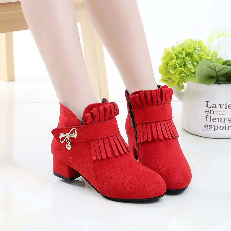 

Children Boots Girl's Boots in Autumn Winter 2019 New Han Edition Princess Girl Add Plush Cotton Boots Children Shoes EUR 27-37