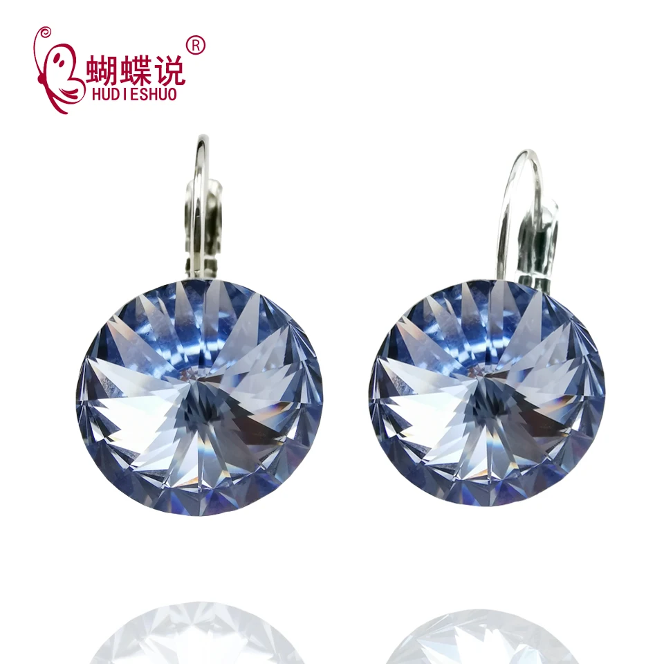 

HUDIESHUO New Blue Earring for Women Made with Austria Crystal Round Stone Drop Earring Silver Jewelry Earring Gift for lady