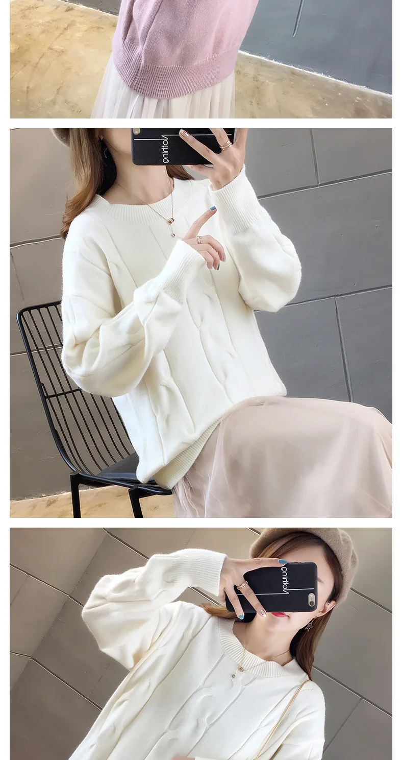 Autumn Winter Women Pullovers Sweater Knitted Elasticity Casual Jumper Basic Loose Warm Female Sweaters Top