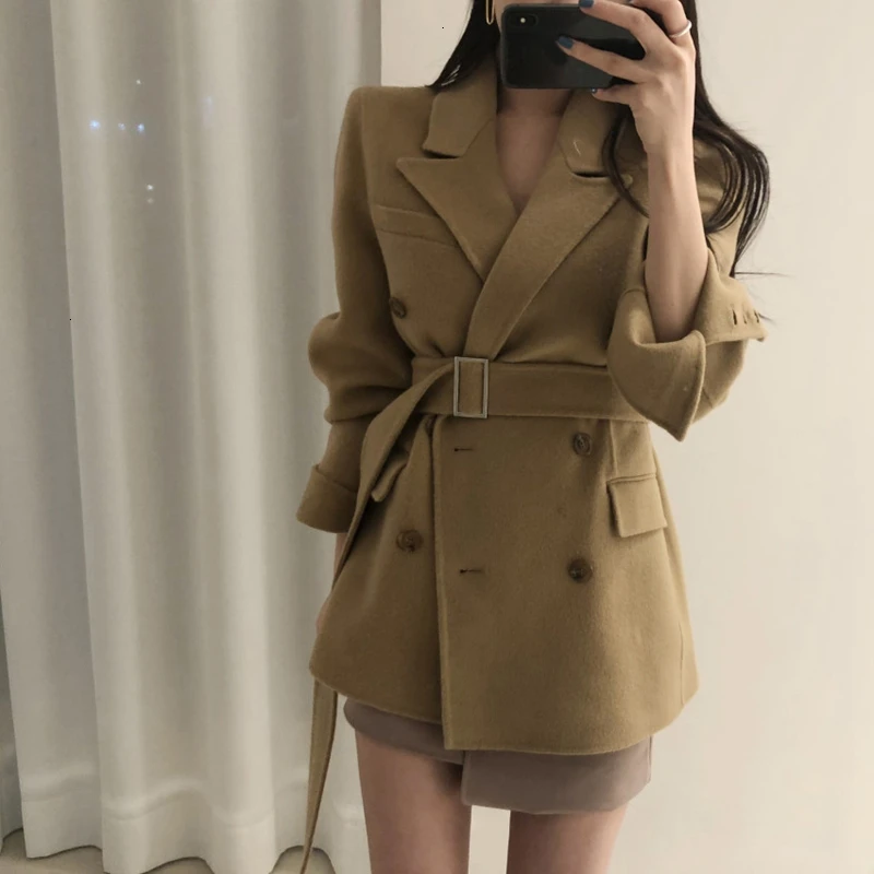 RealShe, Женская куртка,, с отворотом, длинный рукав, с поясом, одноцветная, зимняя, женская, осенняя, повседневная, для женщин, зимние пальто и куртки