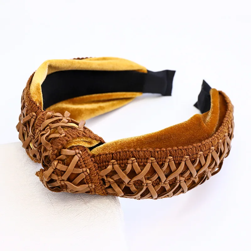 

Vintage Hairbands Woman European Style PU Weave Hollow Out Flannel Knot Elastic Hair Bands For Women Headband Hairband 2020 New