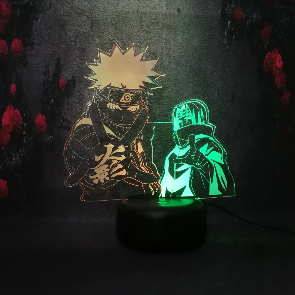 

Mixed Double Color Gradient Creative Decor Desk Table Lamp Japan Famous Anime Uchiha Sasuke Uzumaki Naruto Shape 3D Night Light