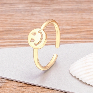 Zircon Paved Smiley Heart Rings For Woman Newest Gold Color Open Adjustable Cocktail Party Wedding Ring Jewelry Gift
