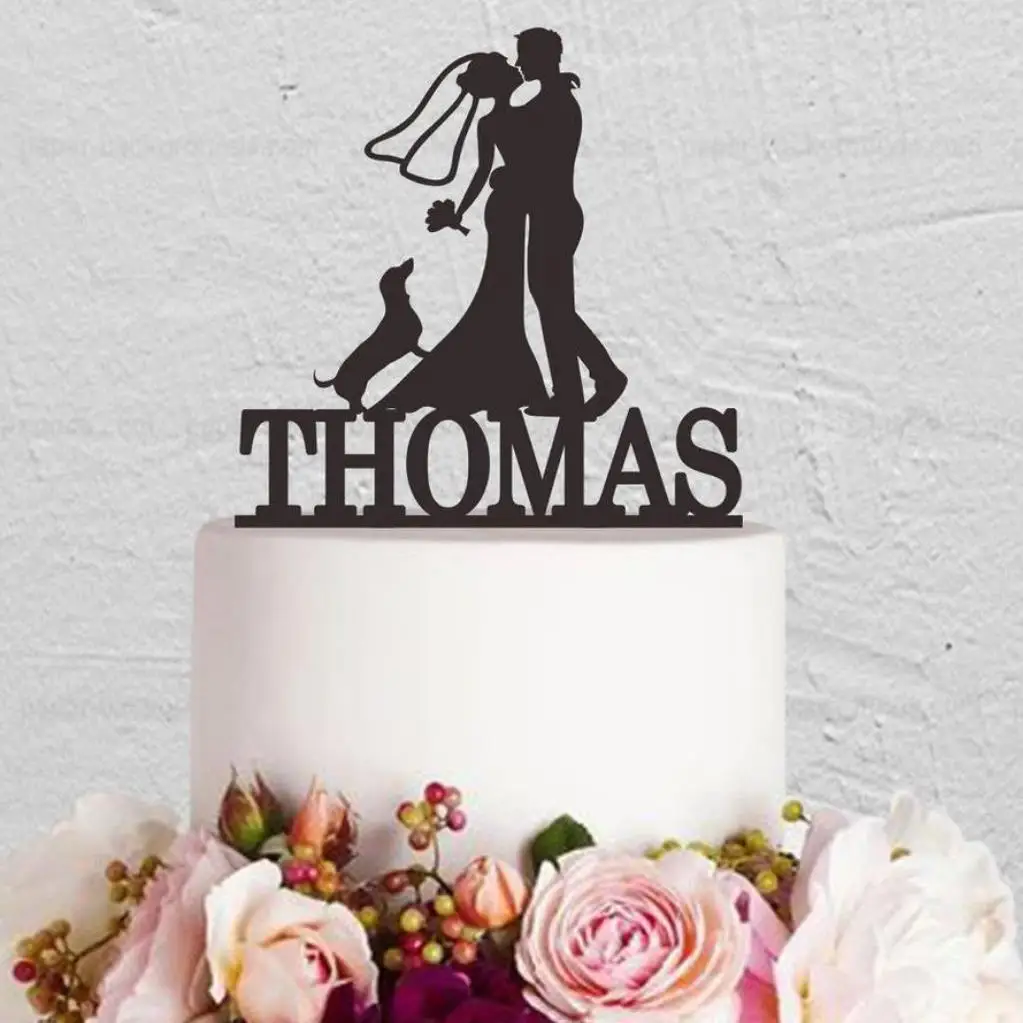 Wedding Cake Topper Bride And Groom With Dog Couple Custom Last Name | Дом и сад