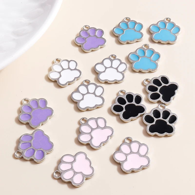 10pcs 16*17mm 5 Color Dog Paw Print Charms for Jewelry Making Enamel Footprint Charms DIY Earrings Pendants Necklaces Findings
