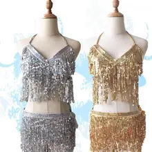 Костюм для танца живота, сексуальный костюм для джазового танца на шесте, костюм с блестками и кисточками, Униформа, искушение, сценический костюм, сексуальный Золотой танцевальный костюм