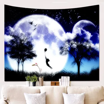 

Woven Landscape Scenic Tapestry on the Wall Modern Polyester Wall Decor Cloth Rectangle Green Wall Carpets Hanging