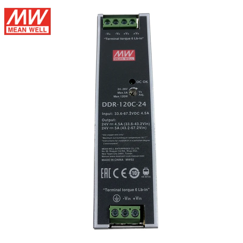 MEAN WELL DDR-120C-24 120 Вт DIN Rail Converter конвертер 33,6~ 67,2 в DC до 24 В DC 5A средняя мощность питания 48Vdc до 24Vdc трансформатор