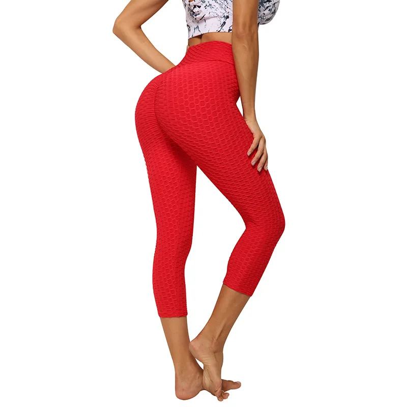 

Women Beehive Solid Color Women 3/4 Running Tights High Elastic Push Up Body Build Fitness Dance Yoga Leggings Workout Train