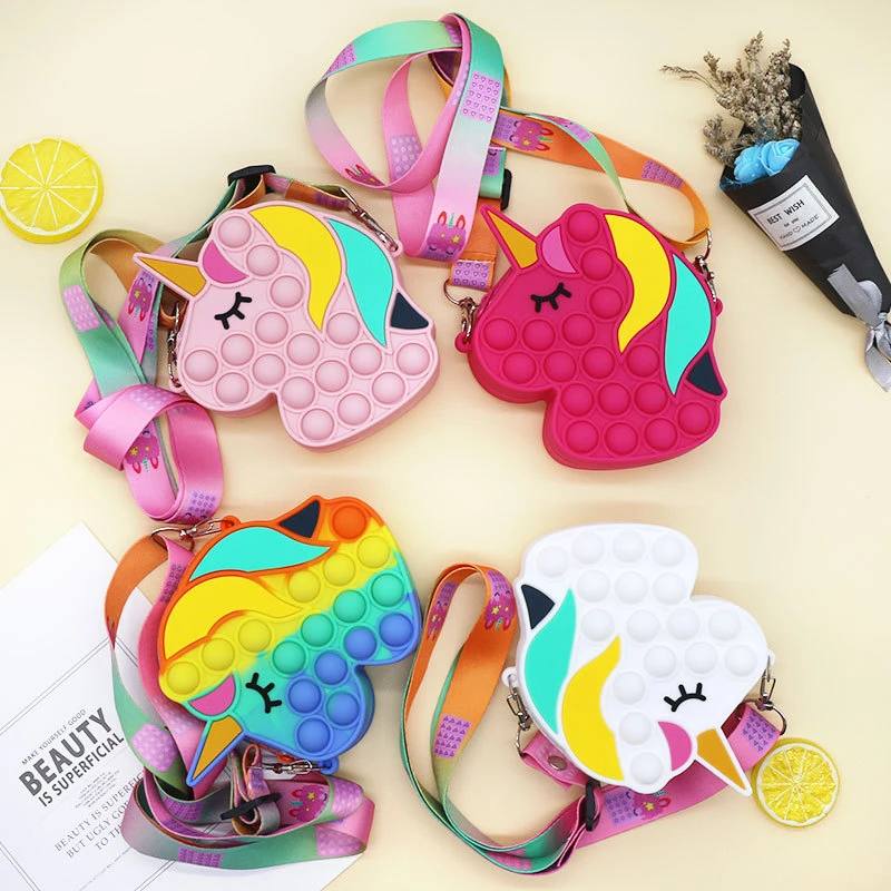 Pop Et Fidget Toys Push Bubbles Toy Rainbow Unicorn Coin Purse Wallet Ladies Bag Silica Simple Dimple Crossbody Bags for Girls panic pete