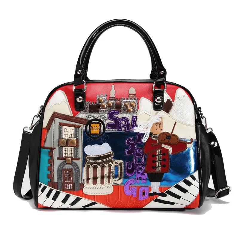 

2019 Crossbody Bags For Women Embroidery Hand Bill Of Lading Shoulder Satchel Personality Handbag Split Joint Hit Color Bag