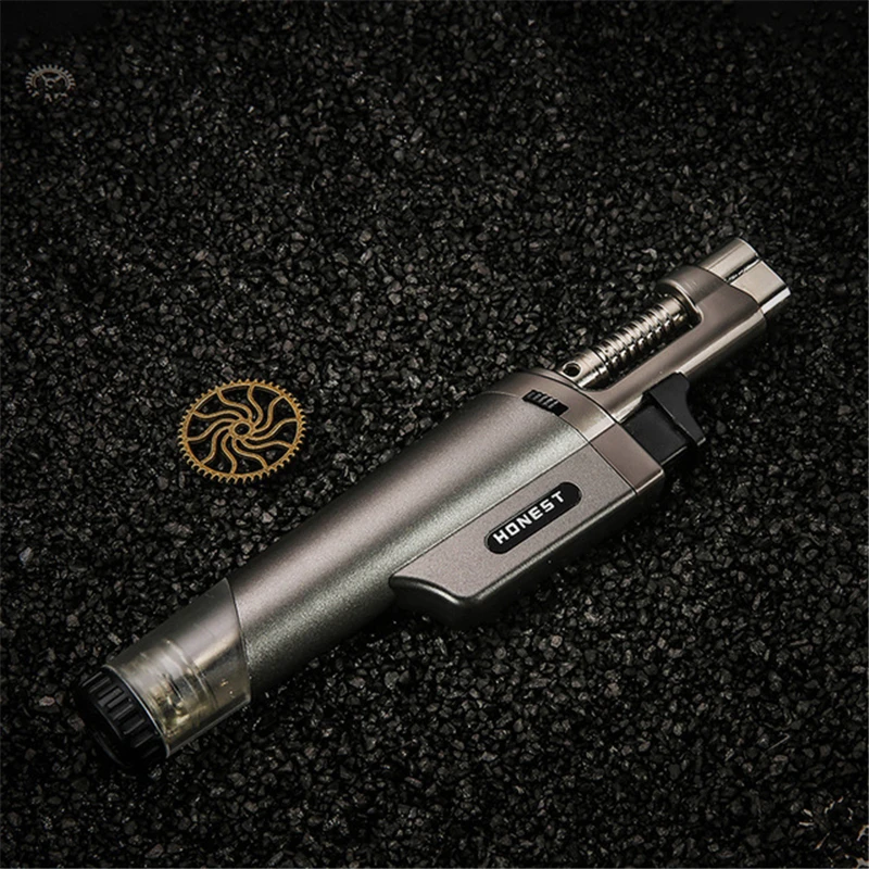 Gray Наружная Зажигалка для барбекю, сигарный фонарь, турбо зажигалка, струйная Бутановая газовая сигарета, 1300 C, распылитель, ветрозащитная металлическая Трубная Зажигалка для кухни - Цвет: Gray