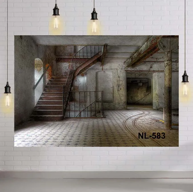 Винтажные фоны для фотостудии черные Заводские окна механические молодых