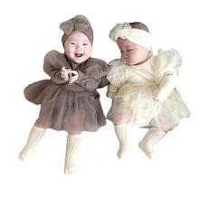 Princess Baby Girl Dresses + Headband Baby Wedding Party Dresses Infant 1st Birthday Baptism Dress Newborn Girl Romper Clothes