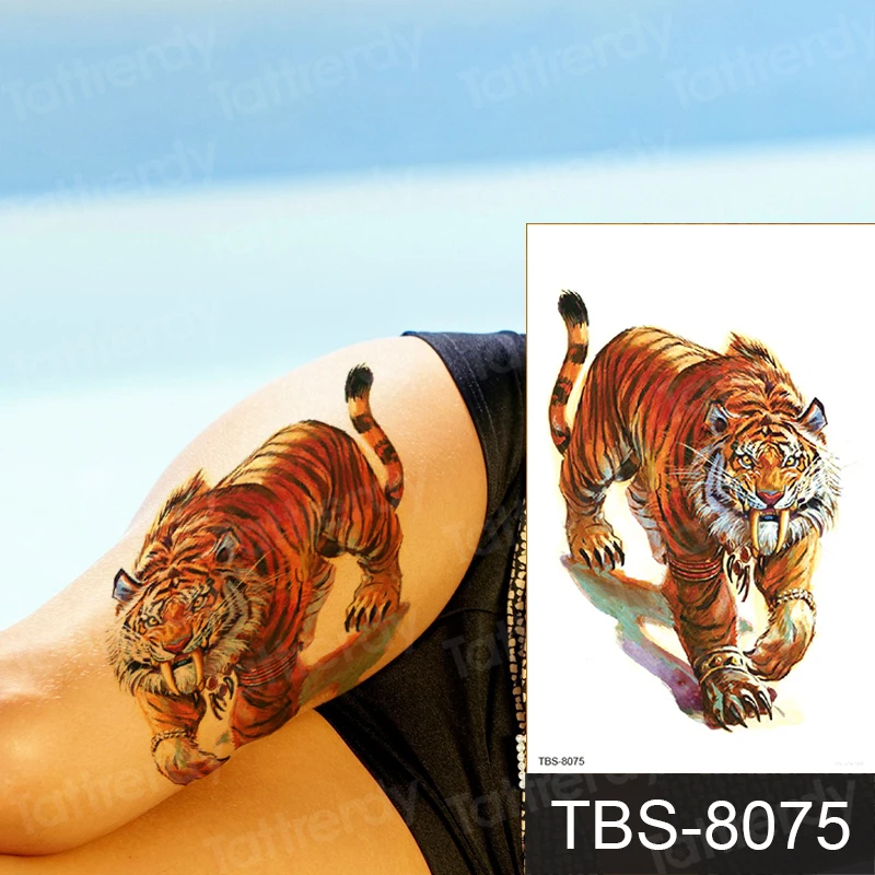Fake Tatoo Tiger Sexy Legs Thigh Tattoo Temporary Arm Sleeves Women Men Shoulder Tattoo Decal Waterproof Chest Breast Decal Temporary Tattoos Aliexpress