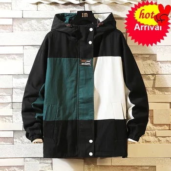 

Block Black Patchwork Military Sweatshirt Jackets For Men Autumn Hip Hop Japanese Hoodies Streetwear Loose Casual Hooded Jacket