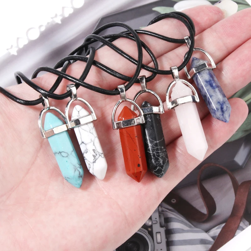 Reiki Healing Jewelry Natural Stone Pendant Hexagonal Bullet Amethysts