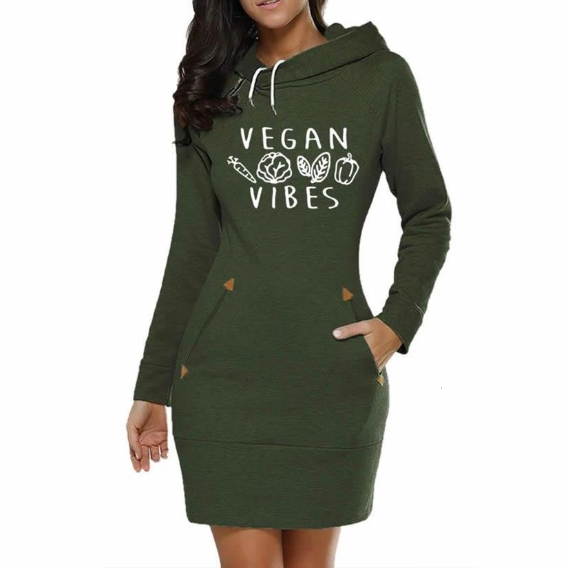 Платье, толстовки для женщин, Vegan Vibes, с буквенным принтом, толстовки, топы, толстовка, Femmes, для женщин, с рисунком, с карманами, милые - Цвет: Green